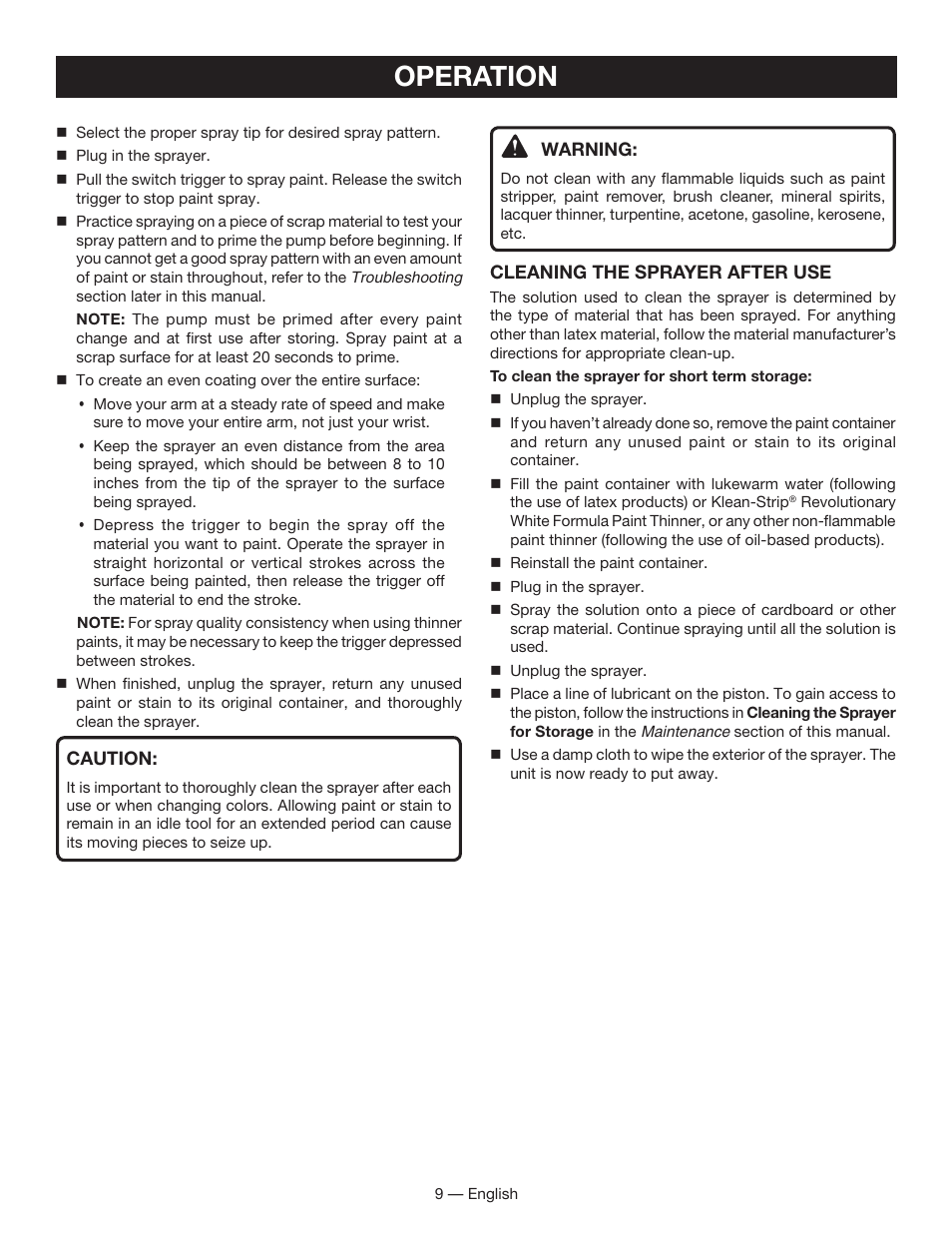 Operation | Ryobi SSP050 User Manual | Page 9 / 36