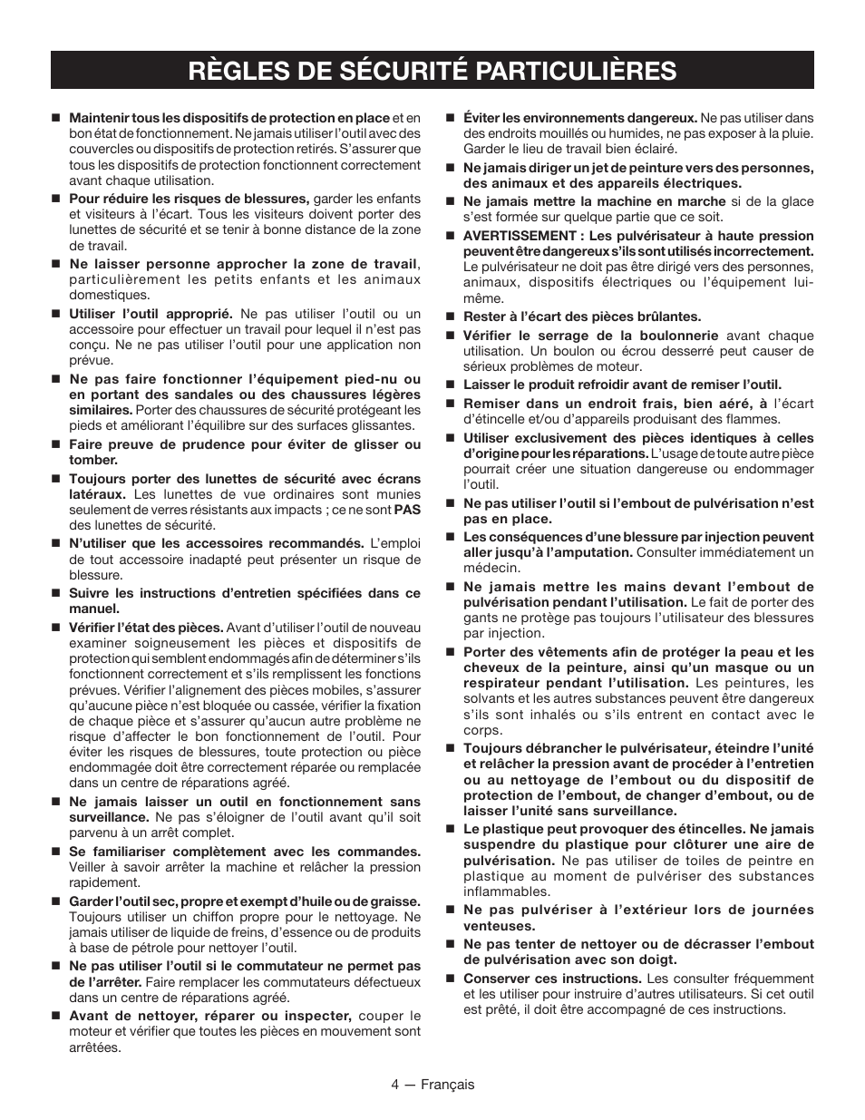 Règles de sécurité particulières | Ryobi SSP100 User Manual | Page 14 / 36