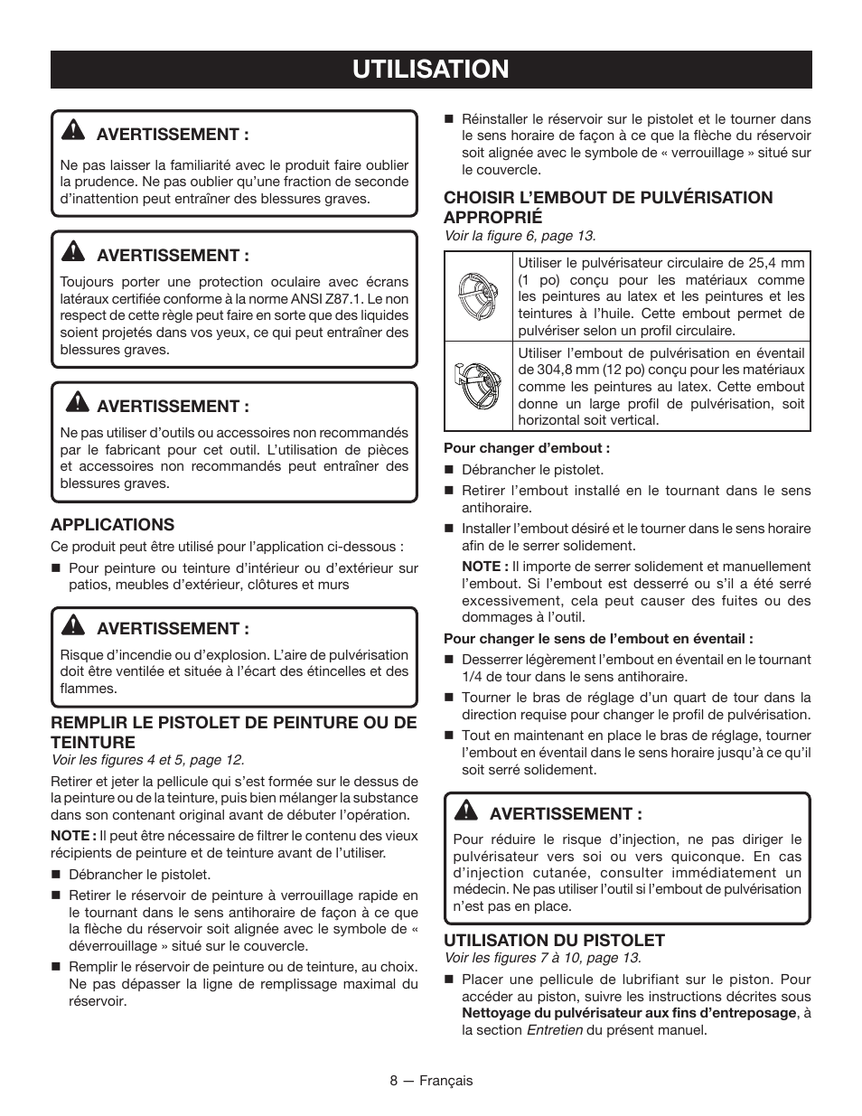 Utilisation | Ryobi SSP100 User Manual | Page 18 / 36