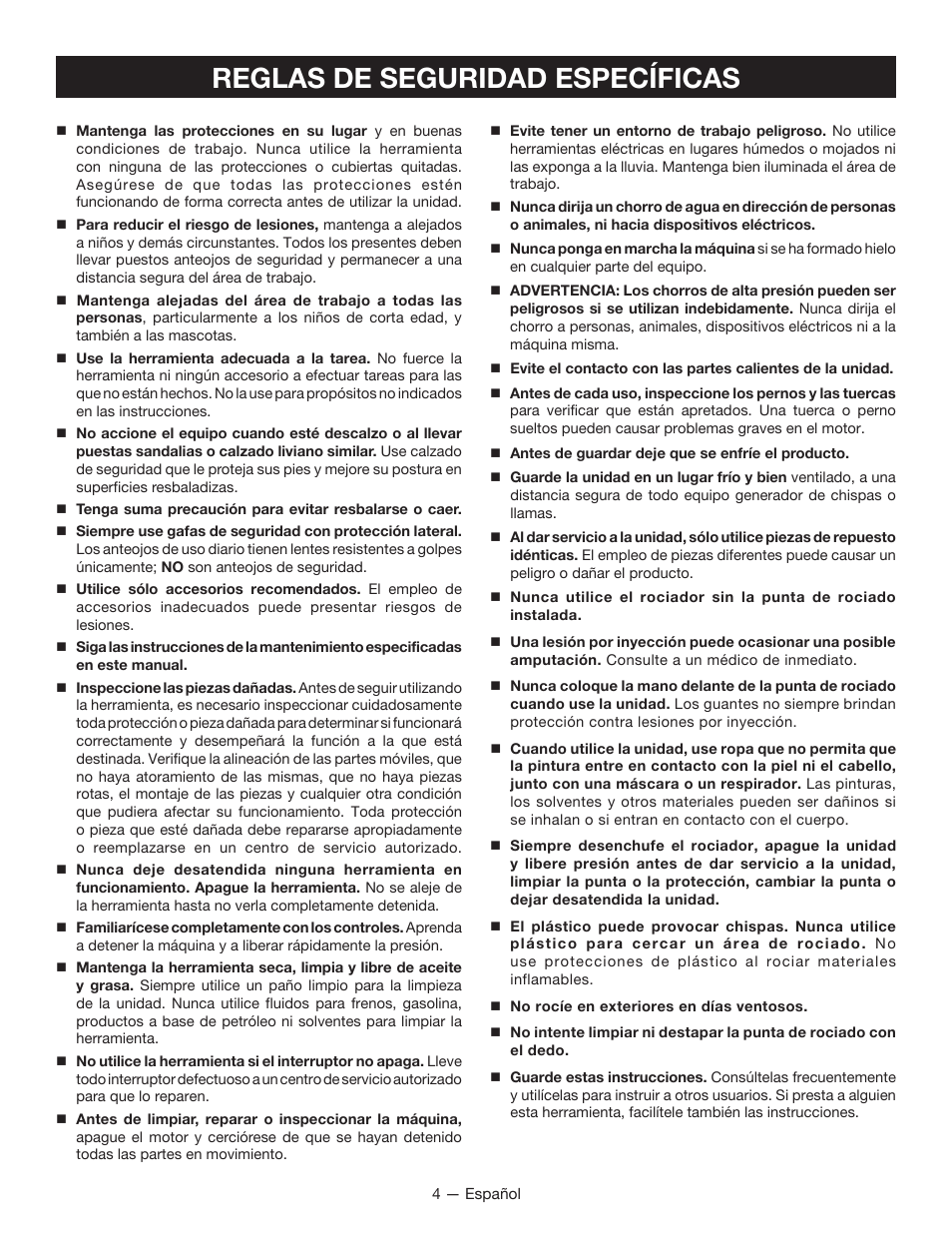 Reglas de seguridad específicas | Ryobi SSP100 User Manual | Page 24 / 36