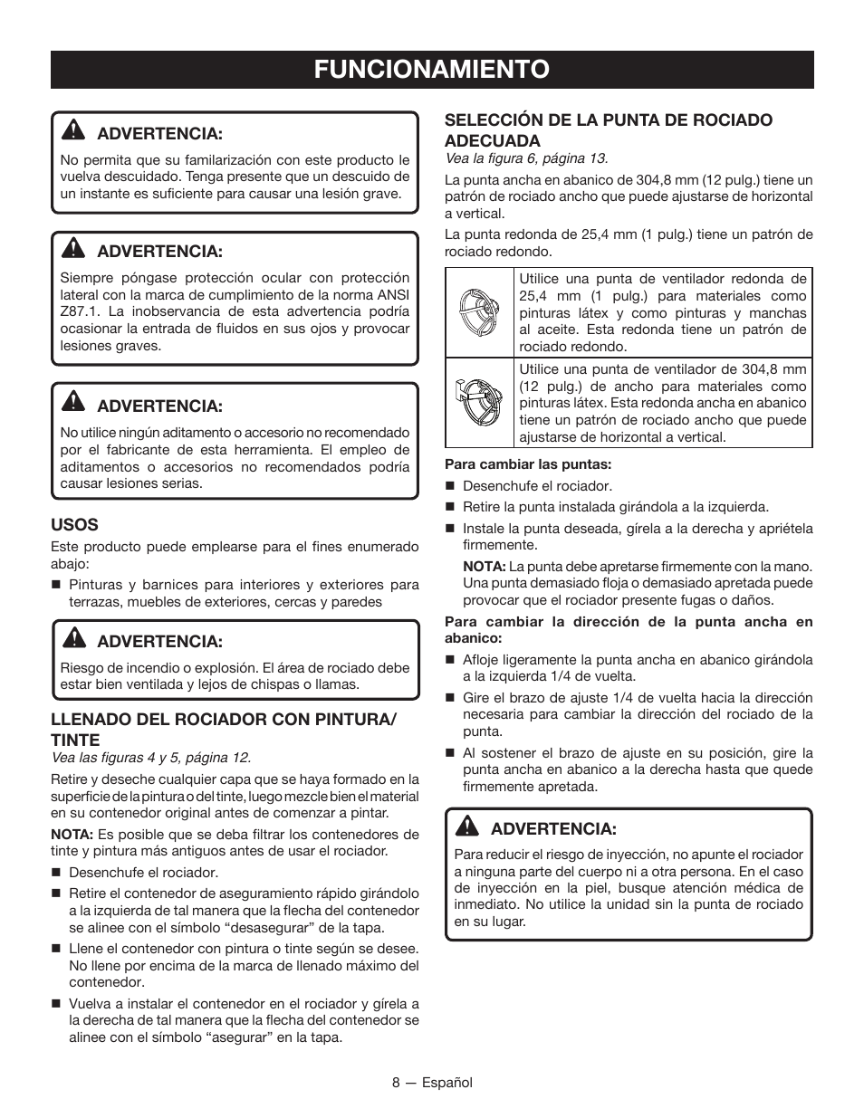 Funcionamiento | Ryobi SSP100 User Manual | Page 28 / 36