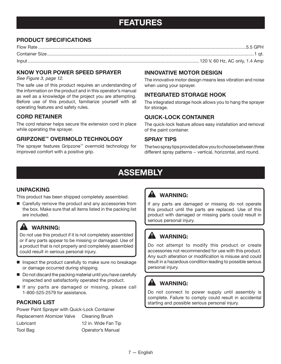 Features assembly | Ryobi SSP100 User Manual | Page 7 / 36