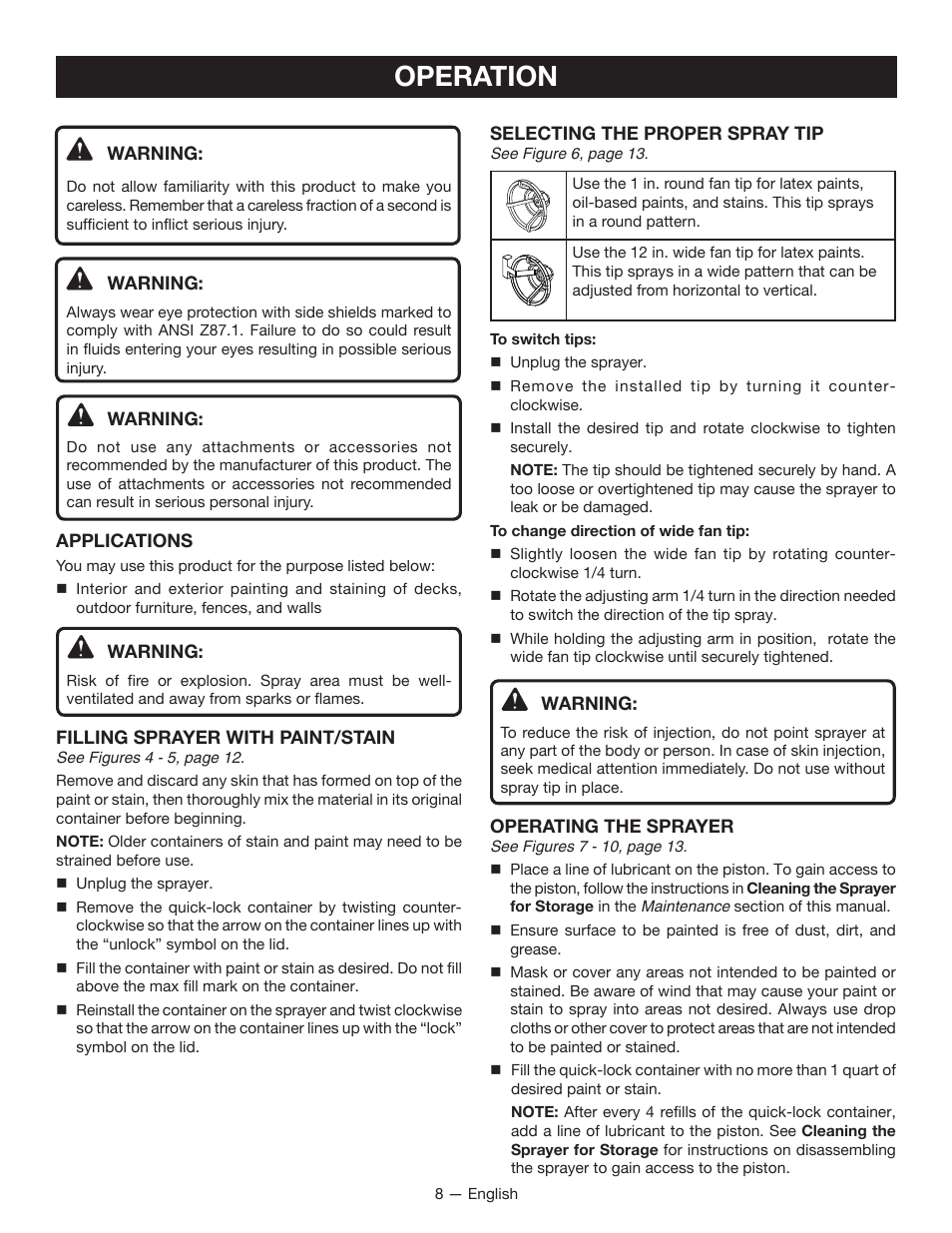 Operation | Ryobi SSP100 User Manual | Page 8 / 36