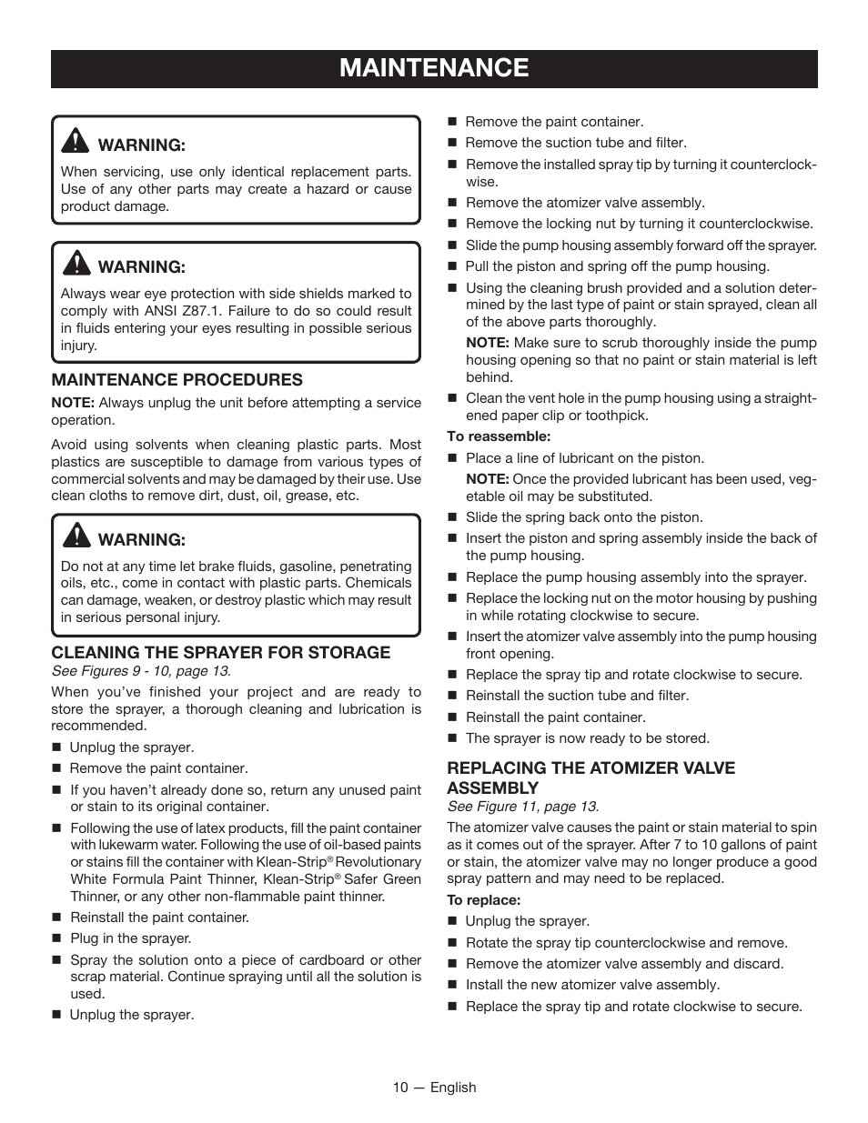 Maintenance | Ryobi SSP200 User Manual | Page 10 / 36