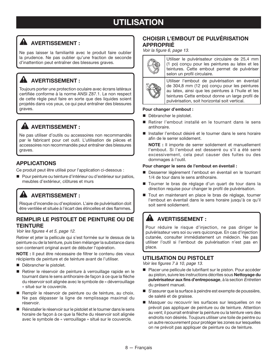 Utilisation | Ryobi SSP200 User Manual | Page 18 / 36