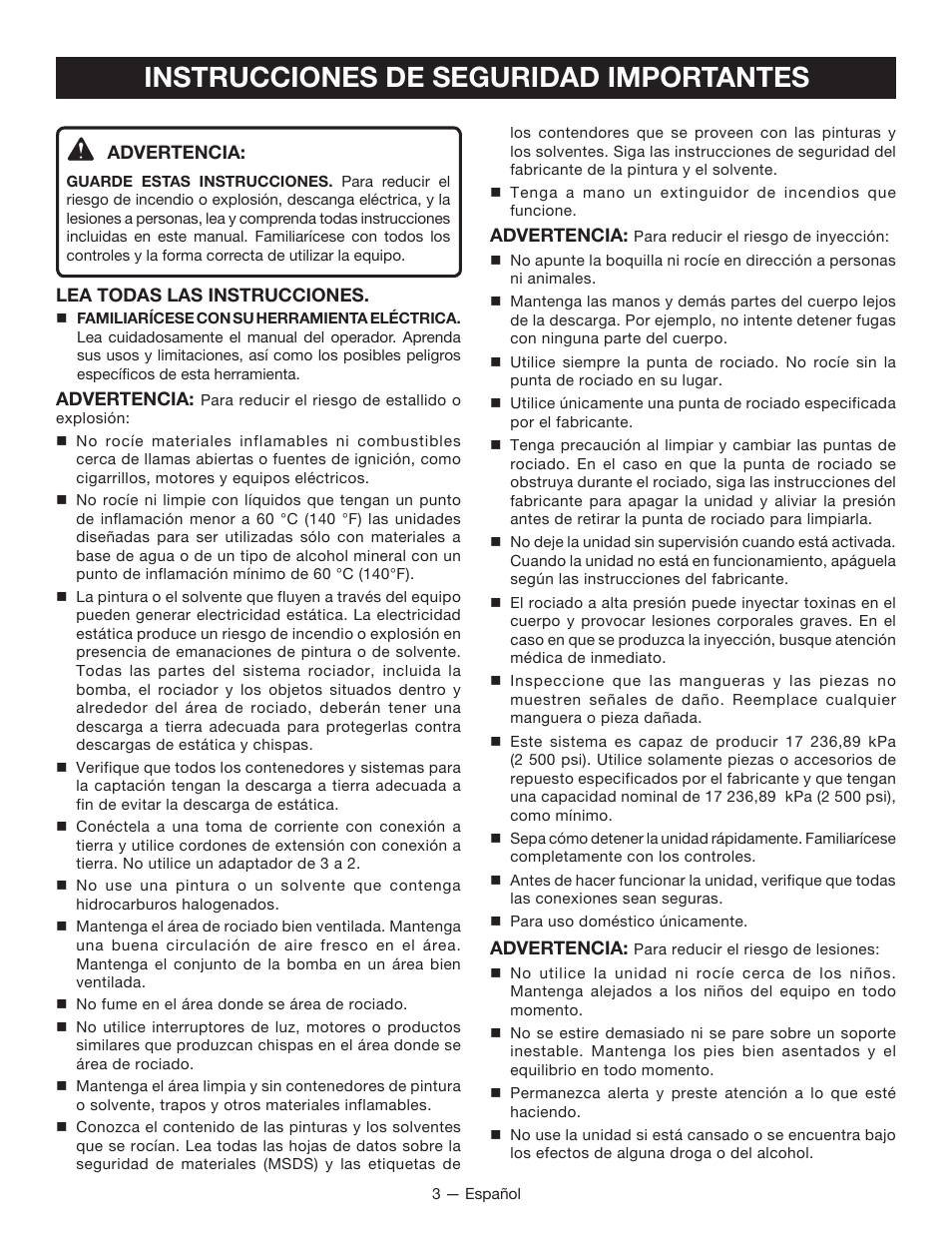 Instrucciones de seguridad importantes | Ryobi SSP200 User Manual | Page 23 / 36