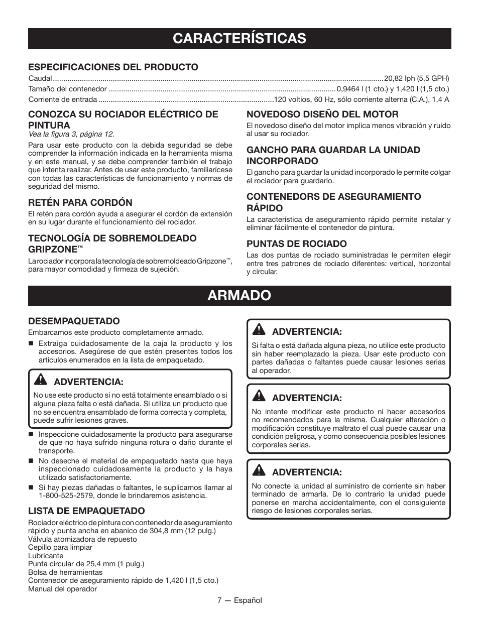 Características, Armado | Ryobi SSP200 User Manual | Page 27 / 36