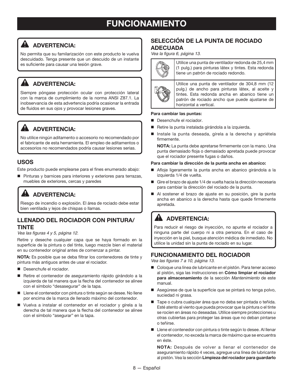 Funcionamiento | Ryobi SSP200 User Manual | Page 28 / 36