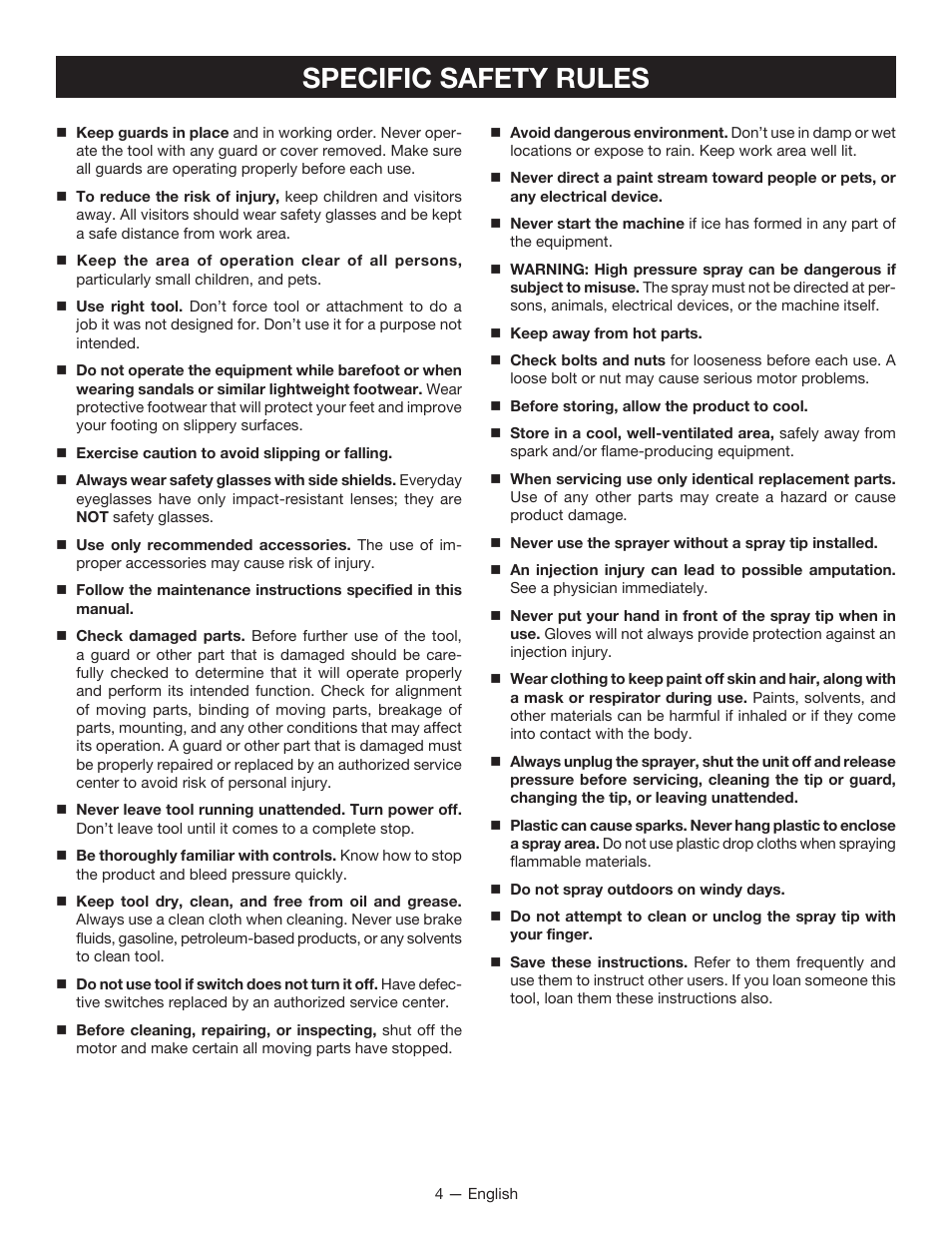 Specific safety rules | Ryobi SSP200 User Manual | Page 4 / 36