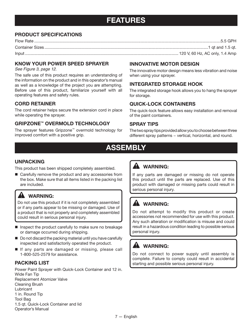 Features assembly | Ryobi SSP200 User Manual | Page 7 / 36