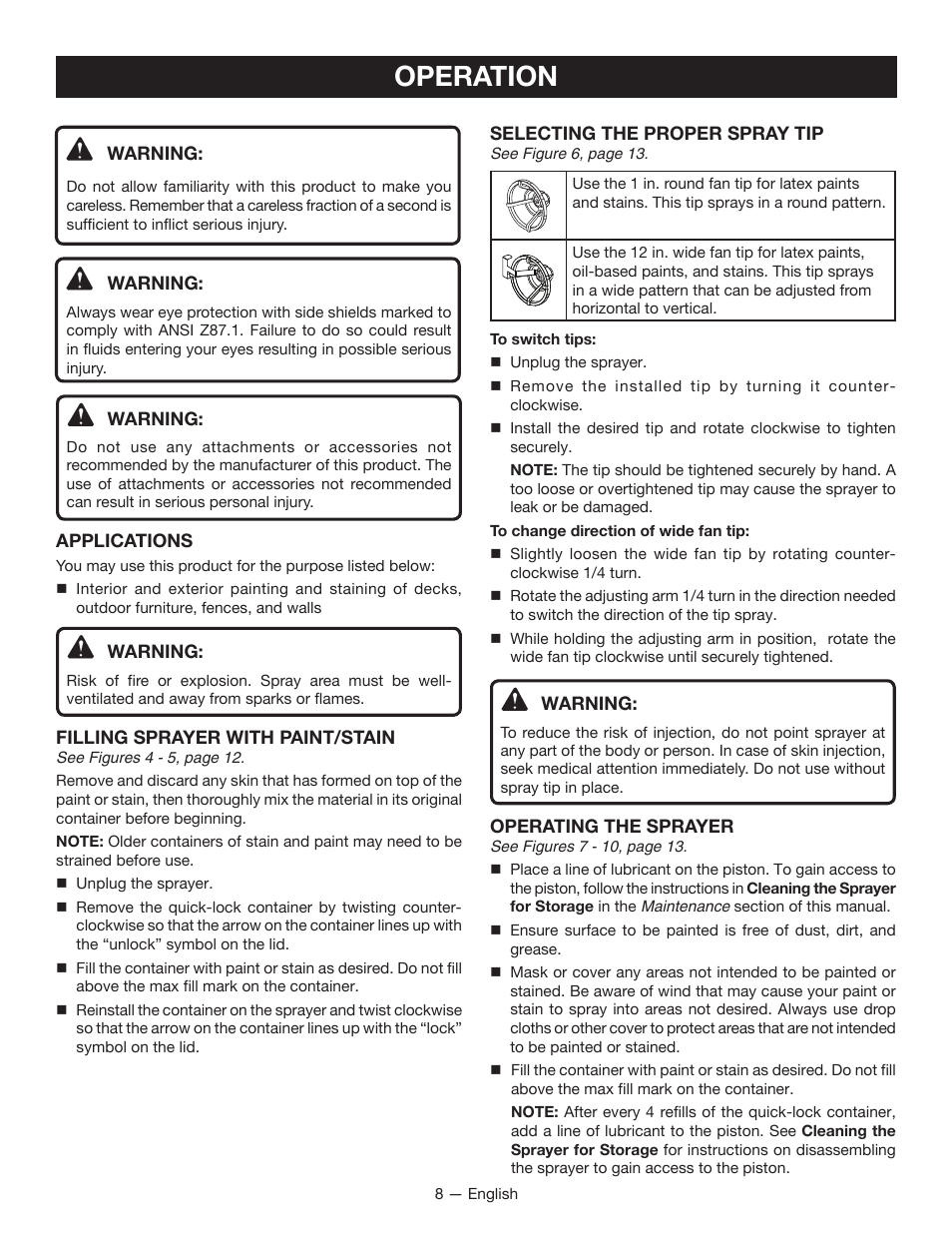 Operation | Ryobi SSP200 User Manual | Page 8 / 36