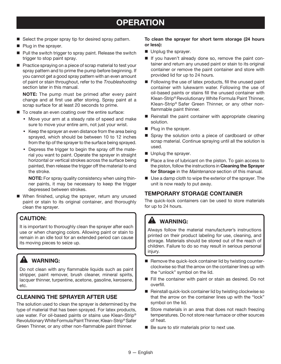 Operation | Ryobi SSP200 User Manual | Page 9 / 36