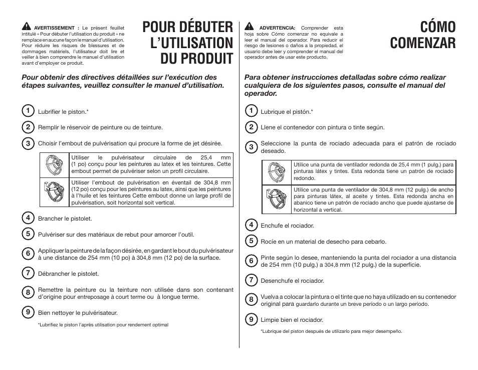 Pour débuter l’utilisation du produit, Cómo comenzar | Ryobi SSP200 User Manual | Page 2 / 2