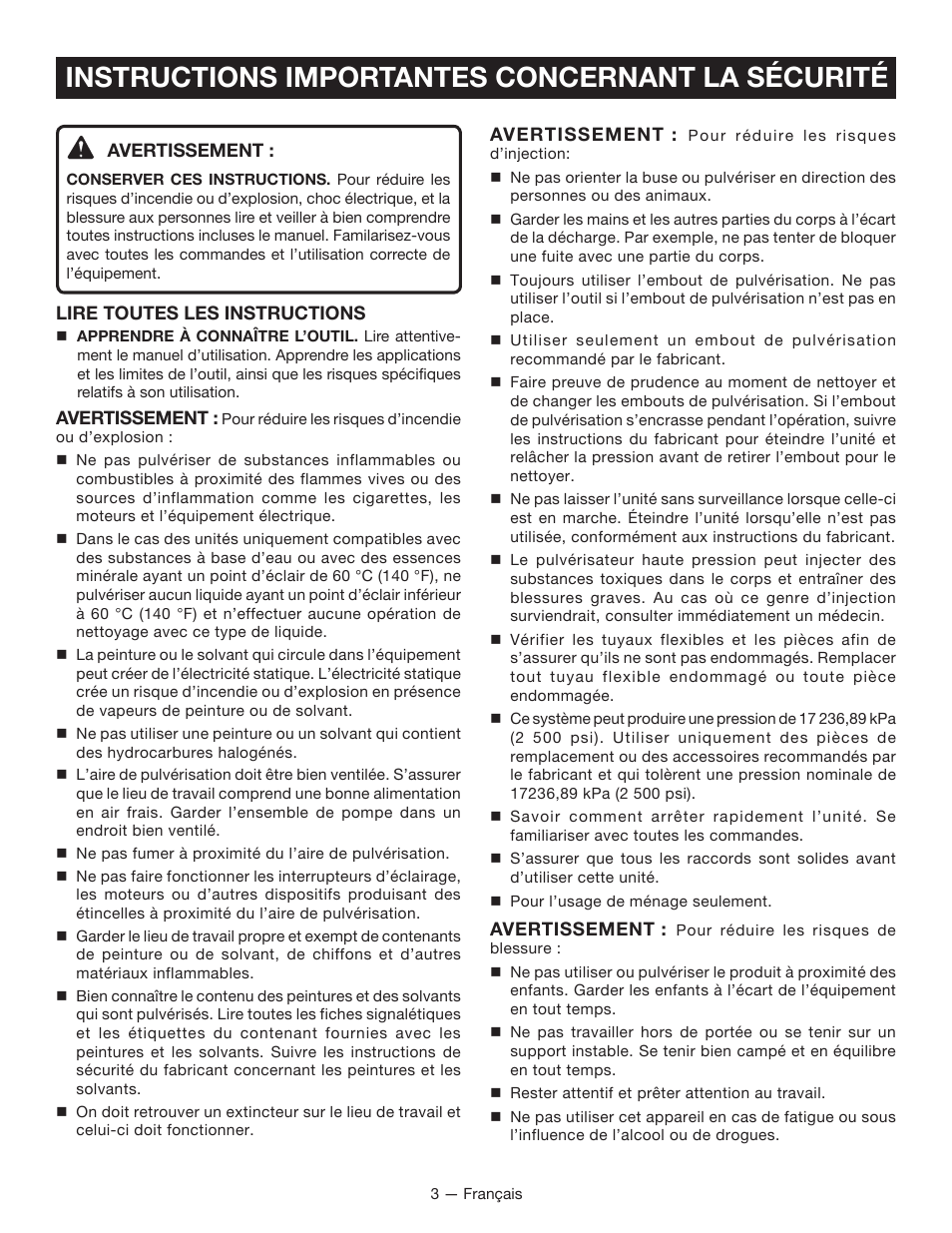 Instructions importantes concernant la sécurité | Ryobi P630 User Manual | Page 13 / 36