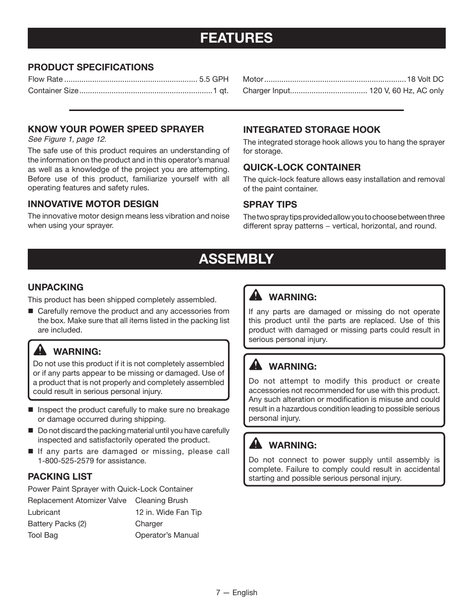 Features assembly | Ryobi P630 User Manual | Page 7 / 36