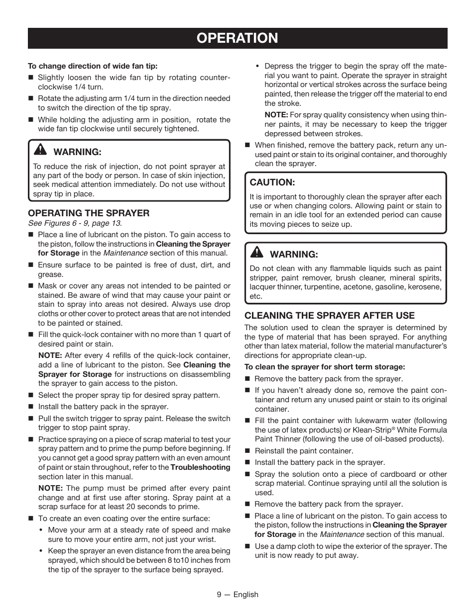 Operation | Ryobi P630 User Manual | Page 9 / 36