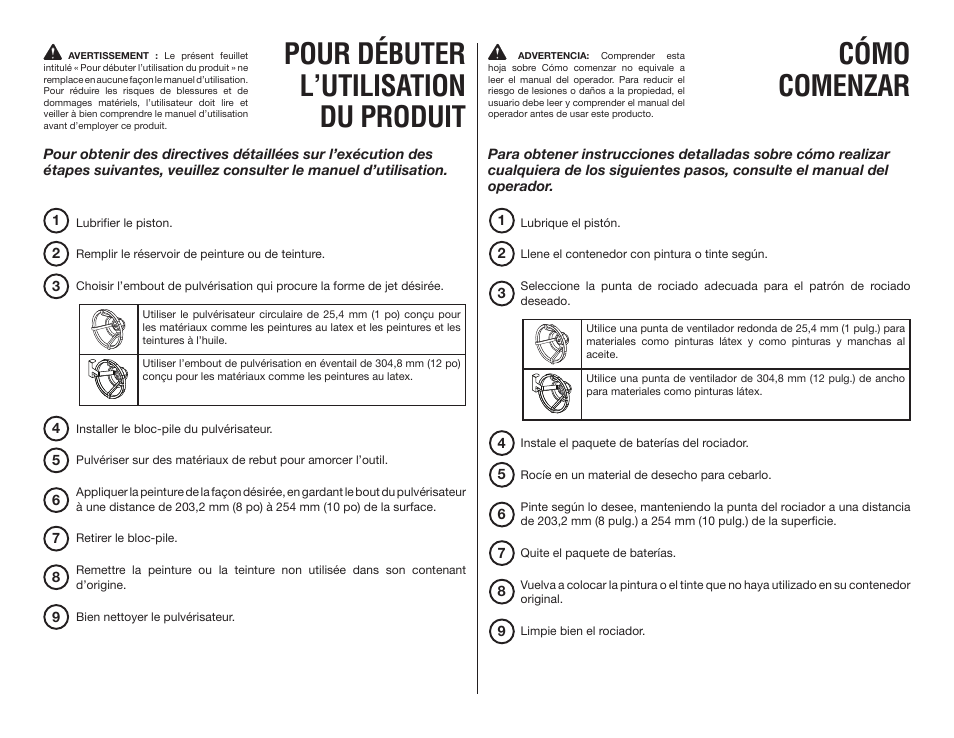 Pour débuter l’utilisation du produit, Cómo comenzar | Ryobi P630 User Manual | Page 2 / 2