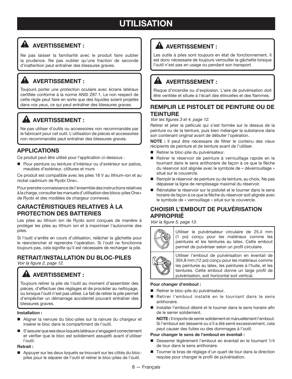 Utilisation | Ryobi P631 User Manual | Page 18 / 36