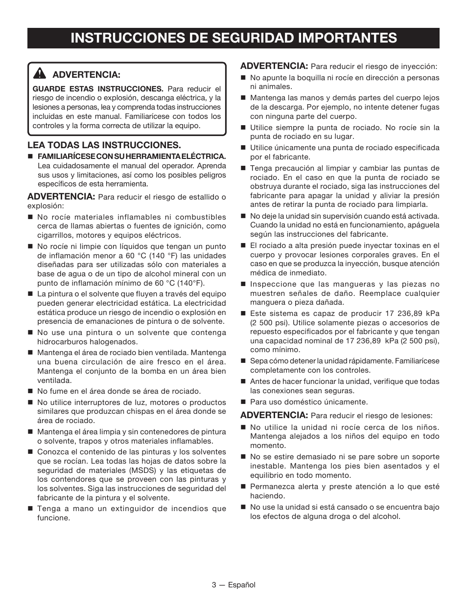 Instrucciones de seguridad importantes | Ryobi P631 User Manual | Page 23 / 36