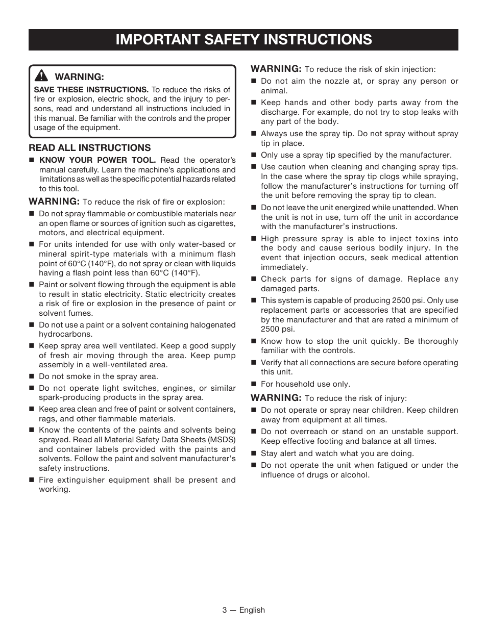 Important safety instructions | Ryobi P631 User Manual | Page 3 / 36