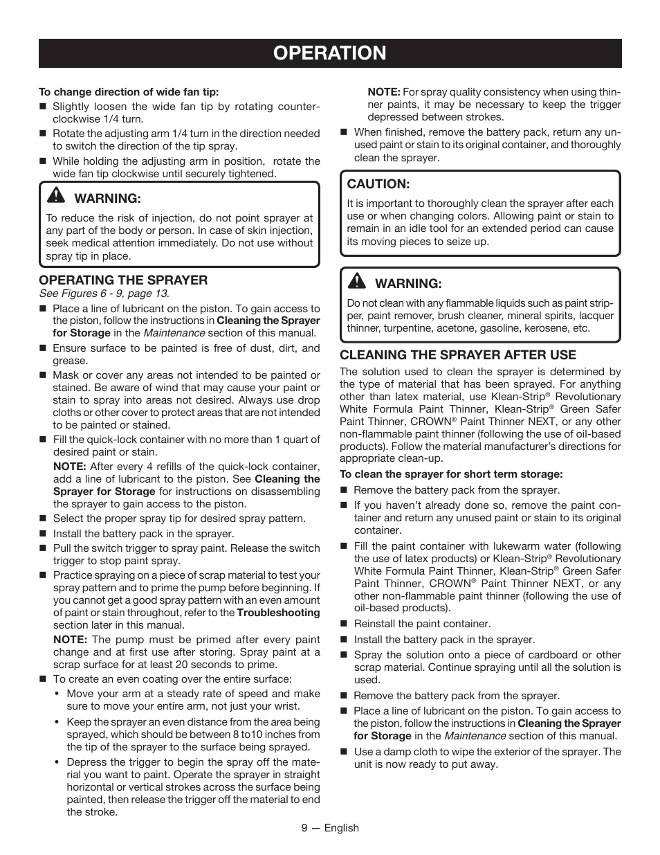 Operation | Ryobi P631 User Manual | Page 9 / 36