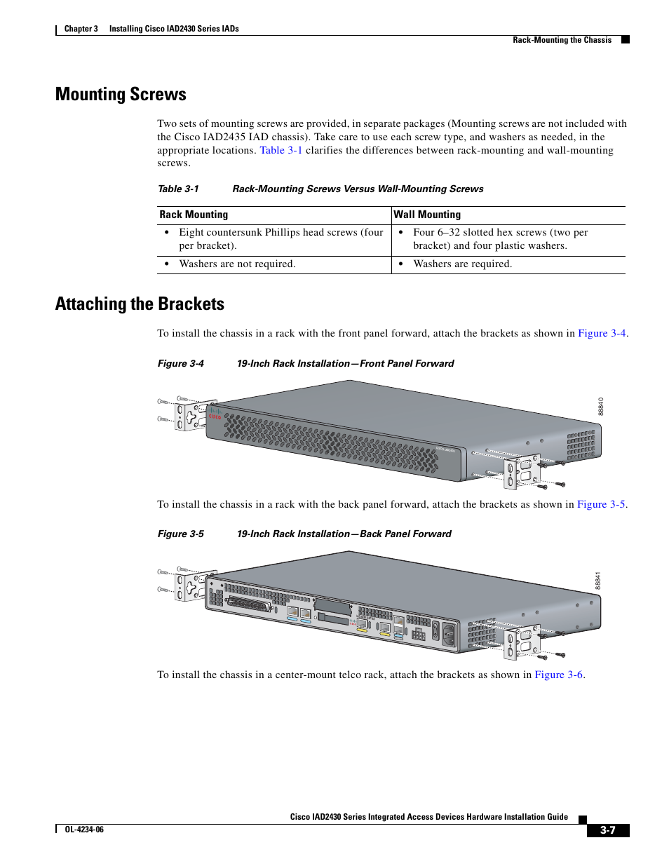 Mounting screws, Attaching the brackets | Cisco IAD2430 User Manual | Page 43 / 86