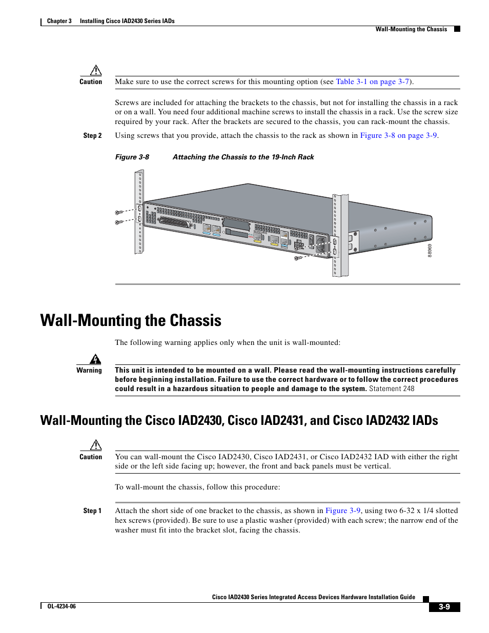 Wall-mounting the chassis | Cisco IAD2430 User Manual | Page 45 / 86
