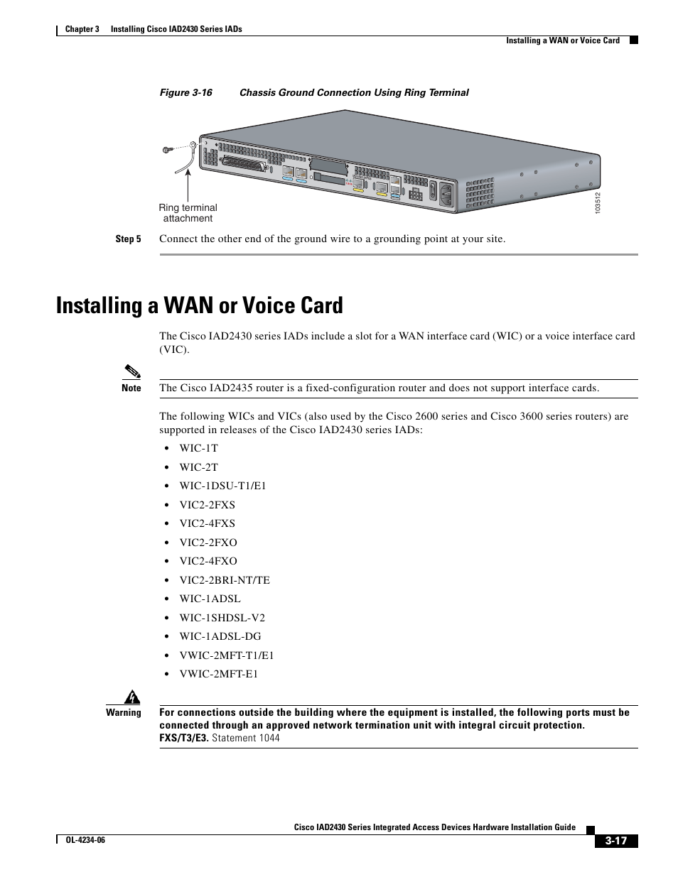 Installing a wan or voice card, Figure 3-16 | Cisco IAD2430 User Manual | Page 53 / 86