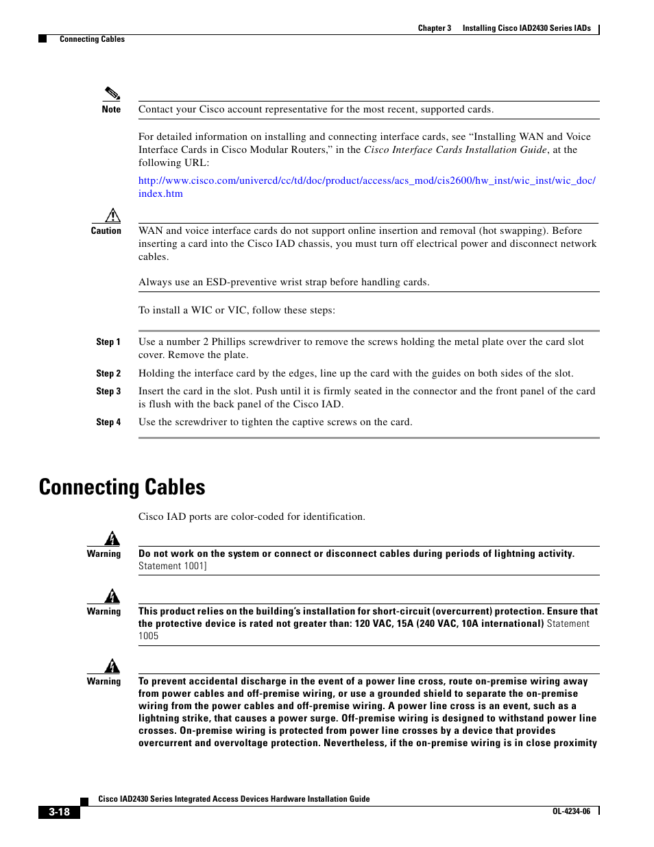 Connecting cables | Cisco IAD2430 User Manual | Page 54 / 86