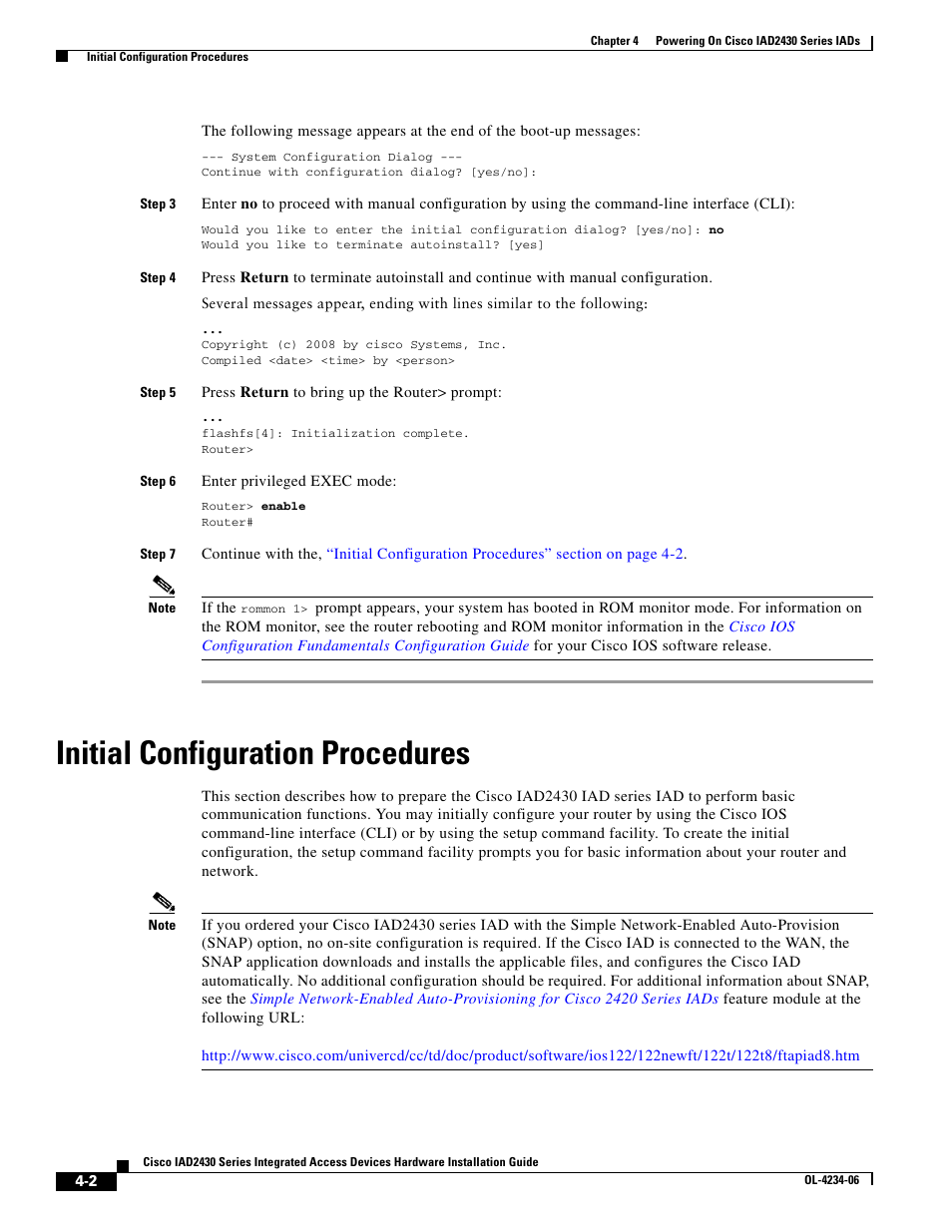 Initial configuration procedures | Cisco IAD2430 User Manual | Page 74 / 86