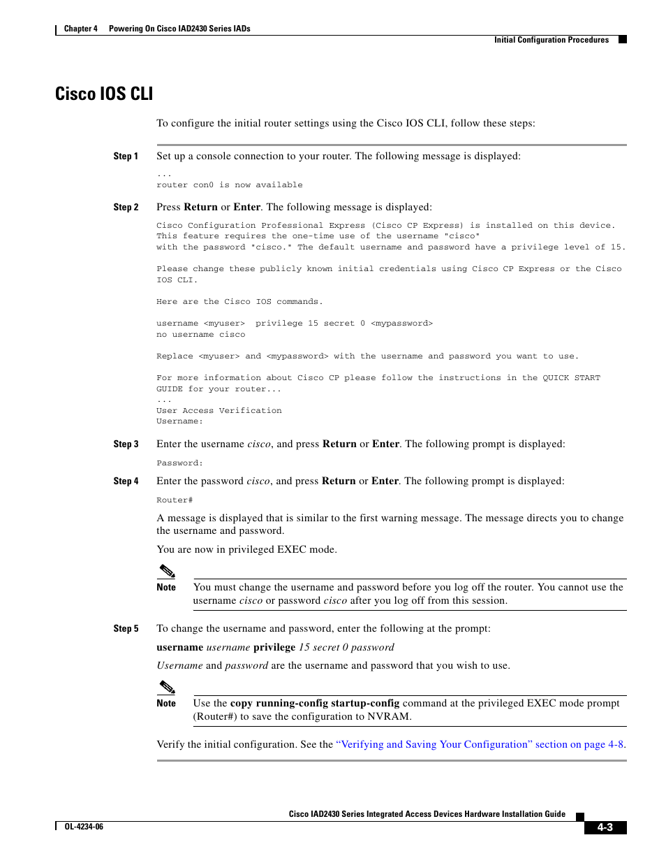 Cisco ios cli | Cisco IAD2430 User Manual | Page 75 / 86