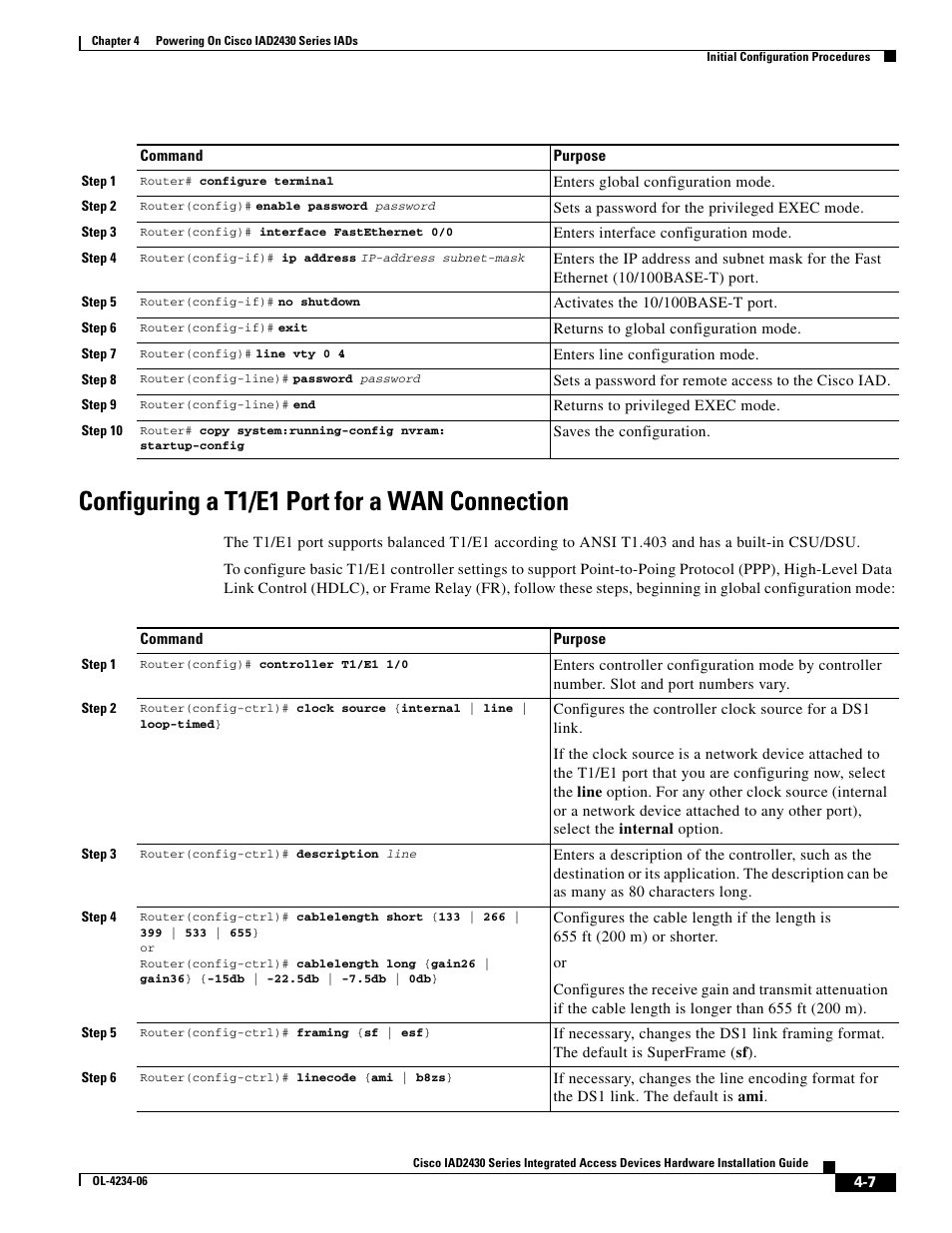 Configuring a t1/e1 port for a wan connection | Cisco IAD2430 User Manual | Page 79 / 86