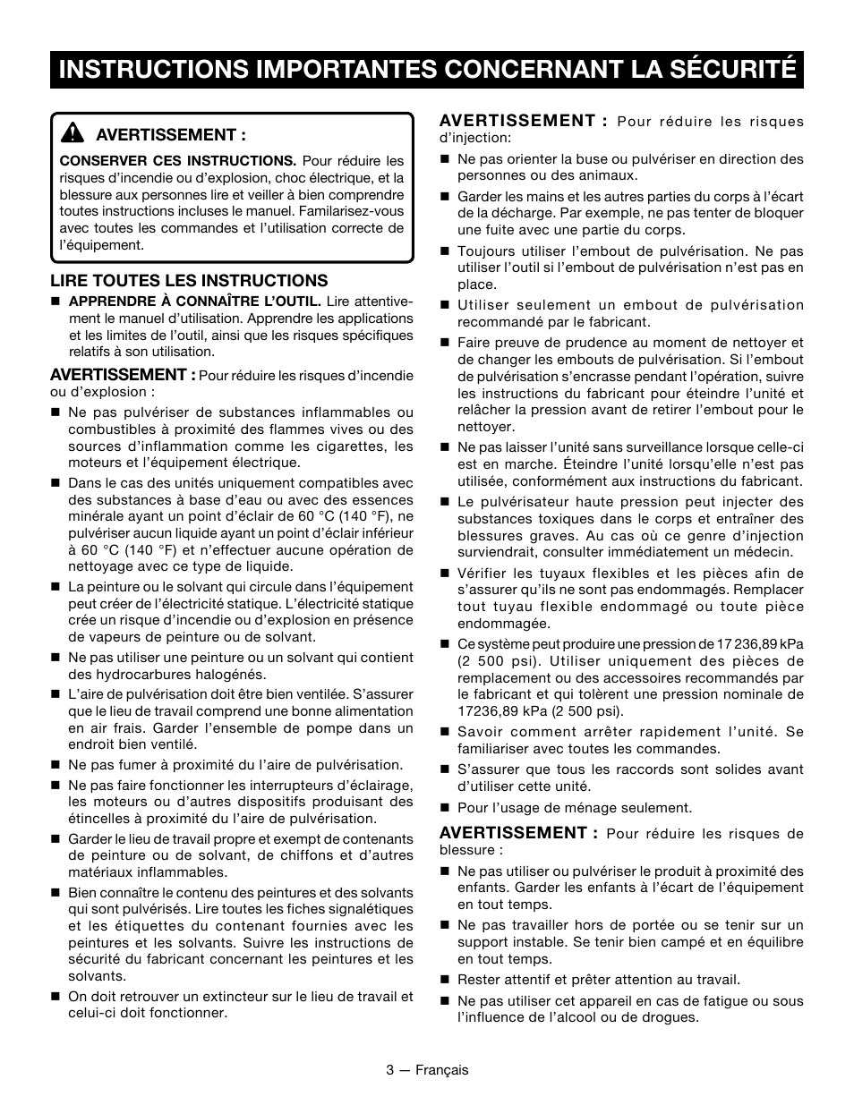Instructions importantes concernant la sécurité | Ryobi P631K1 User Manual | Page 13 / 36