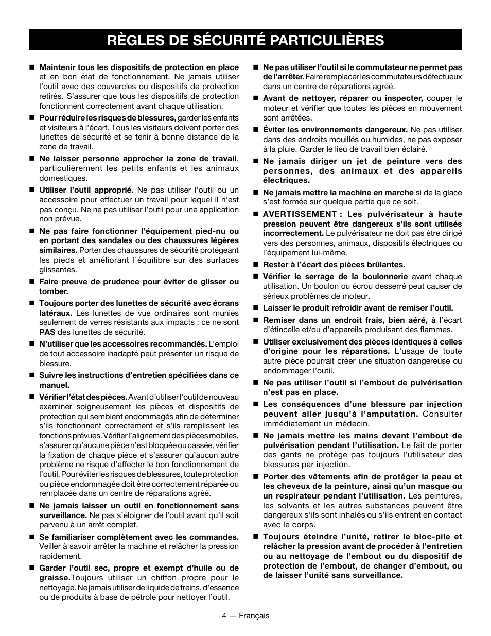 Règles de sécurité particulières | Ryobi P631K1 User Manual | Page 14 / 36