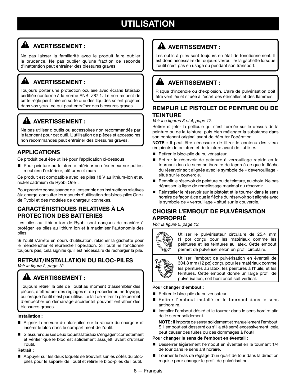 Utilisation | Ryobi P631K1 User Manual | Page 18 / 36