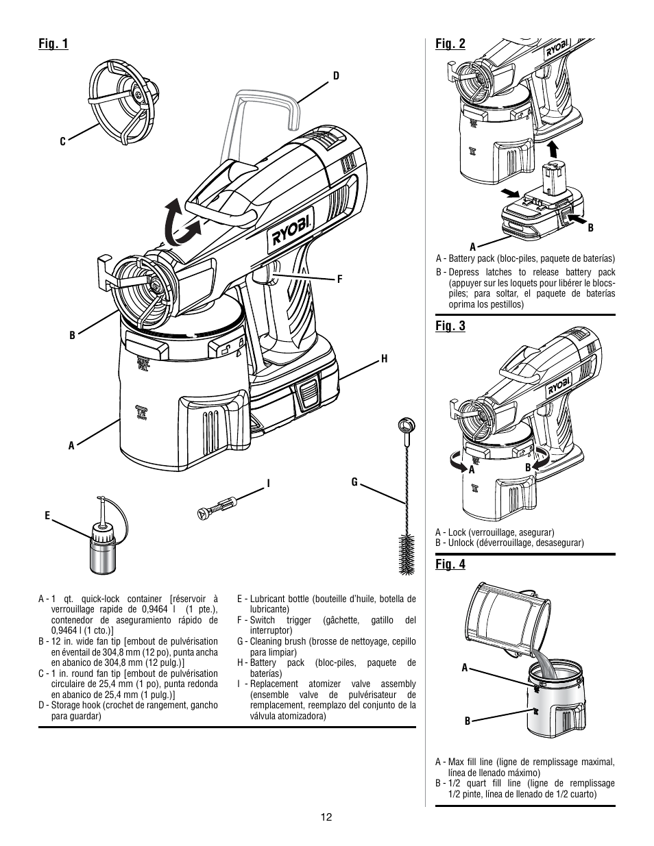 Fig. 3 fig. 1 fig. 4, Fig. 2 | Ryobi P631K1 User Manual | Page 32 / 36