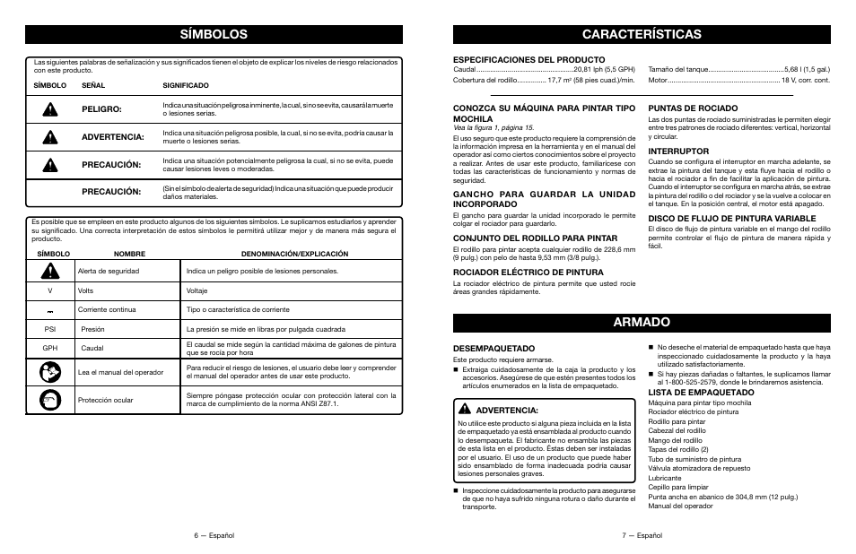 Símbolos, Características, Armado | Ryobi P635 User Manual | Page 18 / 26