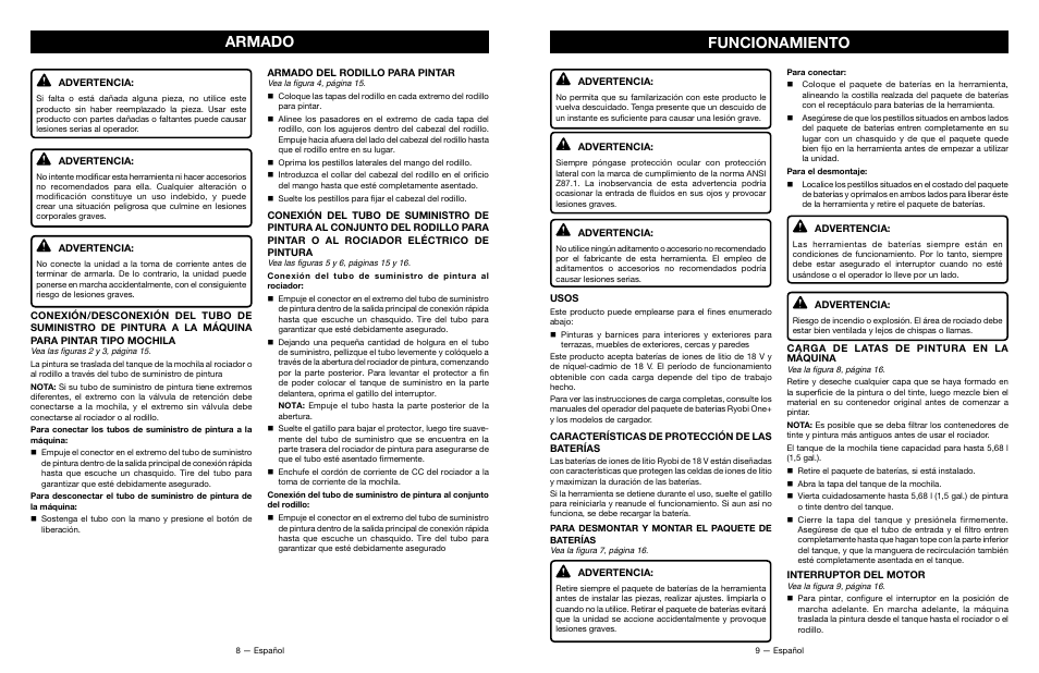 Armado, Funcionamiento | Ryobi P635 User Manual | Page 19 / 26