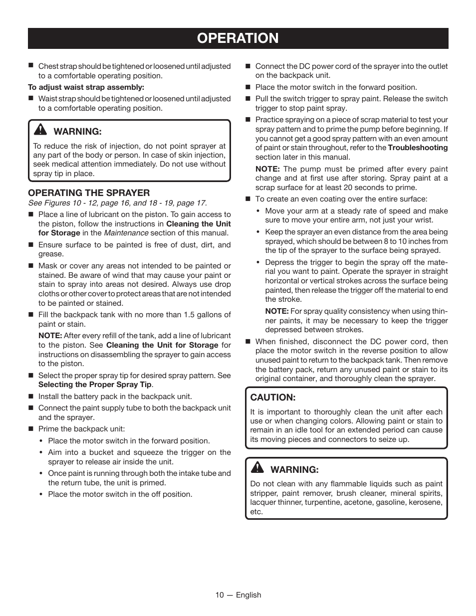 Operation | Ryobi P635 User Manual | Page 10 / 44