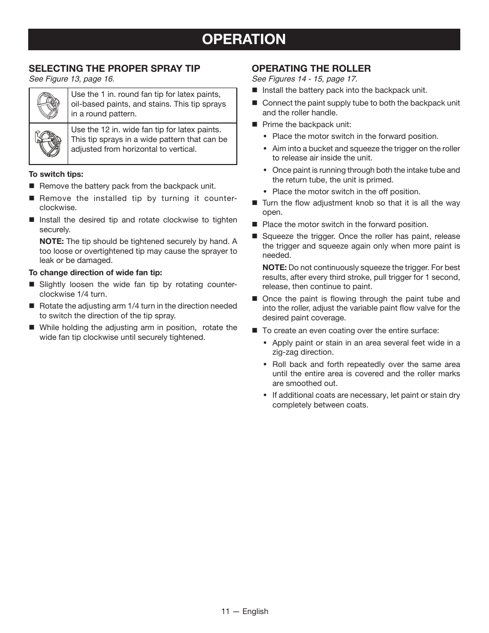 Operation | Ryobi P635 User Manual | Page 11 / 44