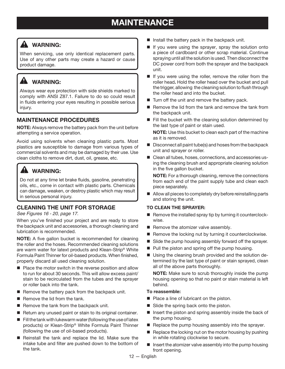 Maintenance | Ryobi P635 User Manual | Page 12 / 44