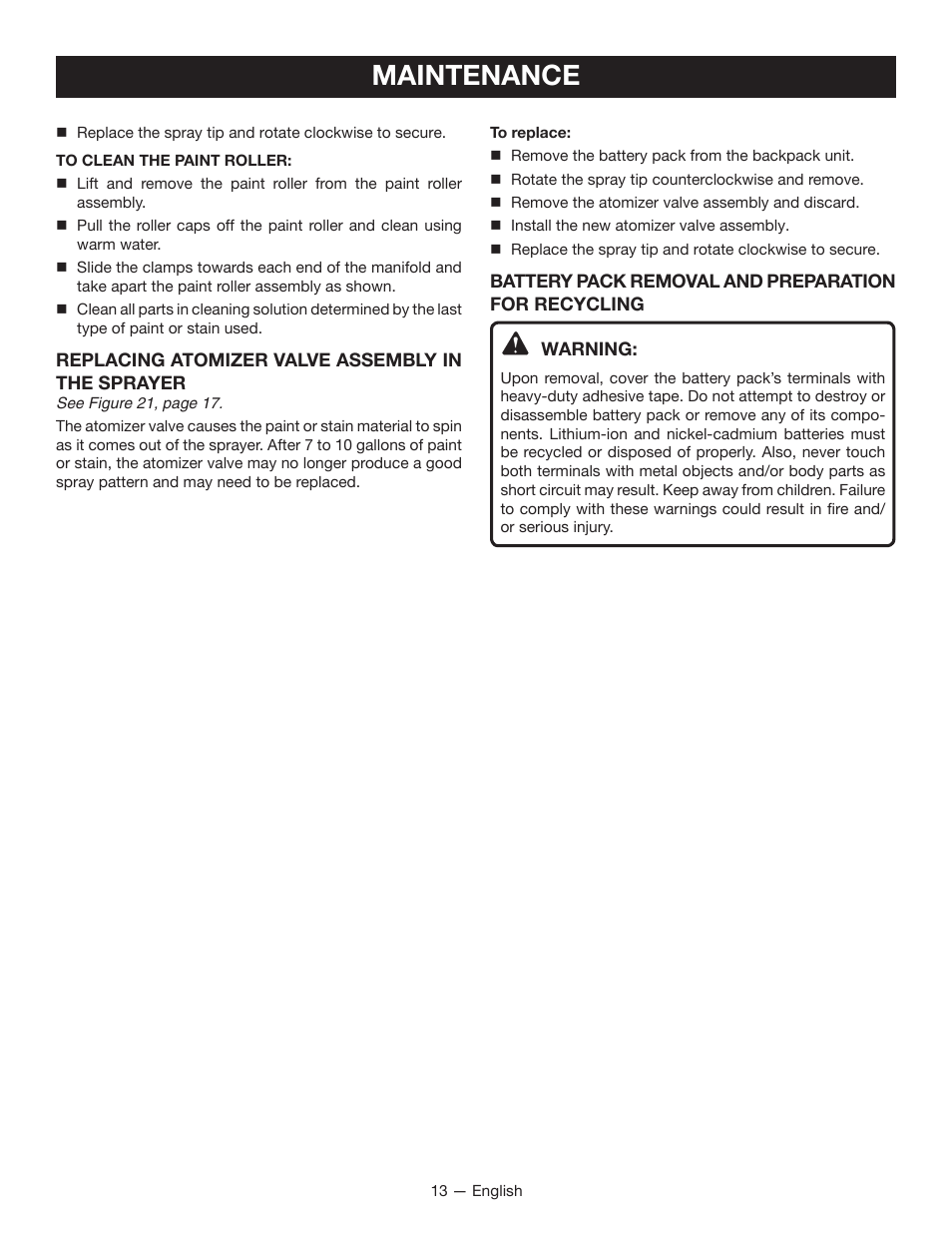 Maintenance | Ryobi P635 User Manual | Page 13 / 44