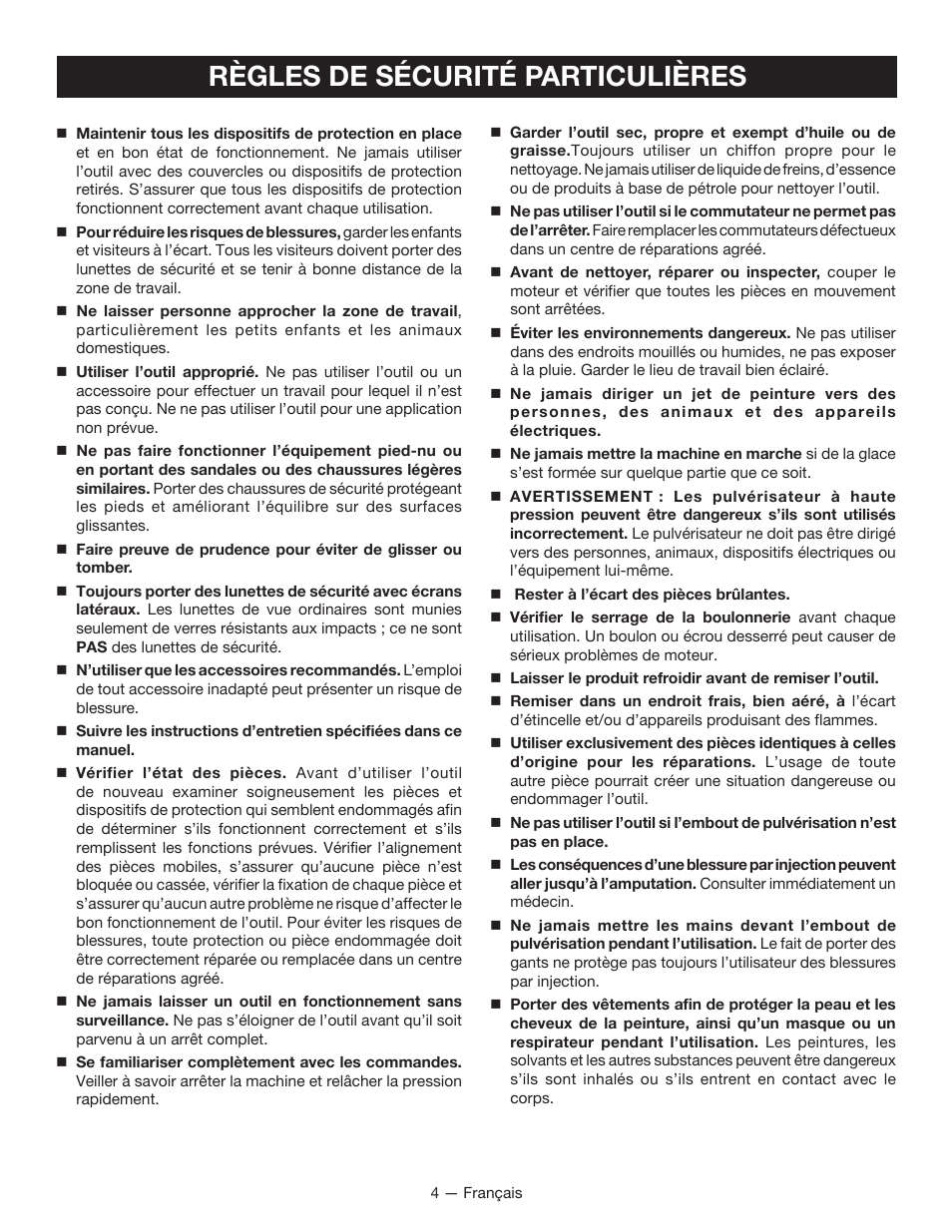 Règles de sécurité particulières | Ryobi P635 User Manual | Page 17 / 44