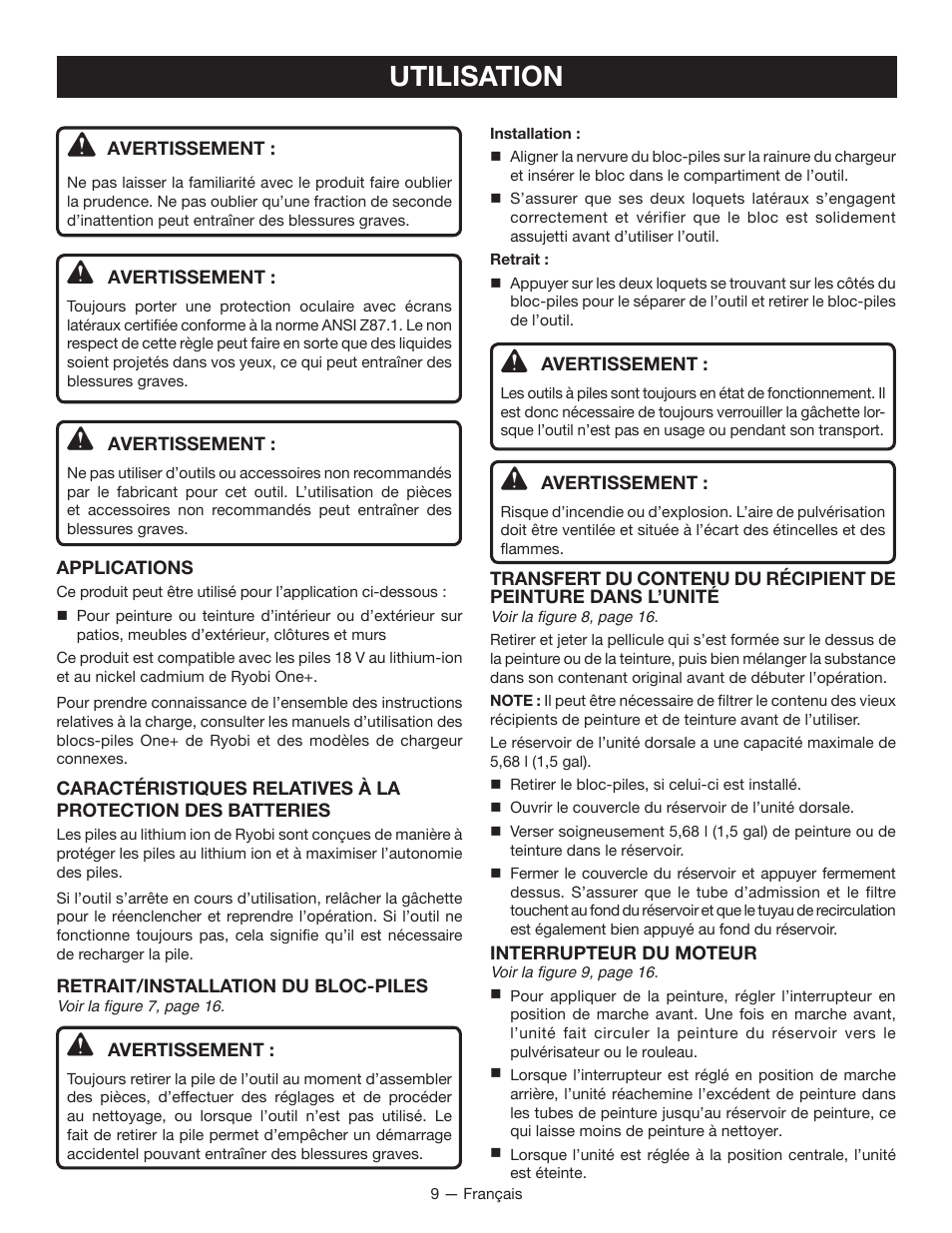 Utilisation | Ryobi P635 User Manual | Page 22 / 44