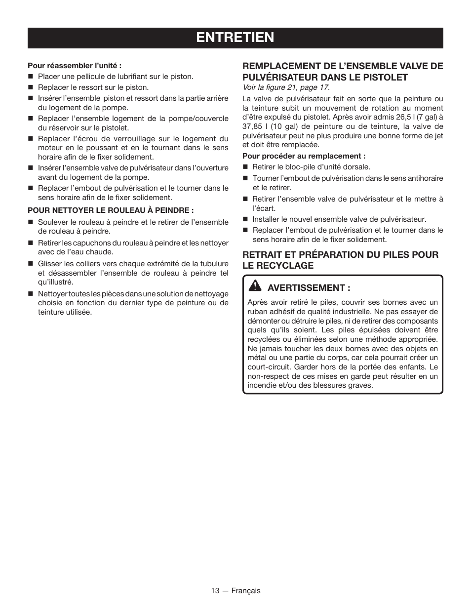 Entretien | Ryobi P635 User Manual | Page 26 / 44