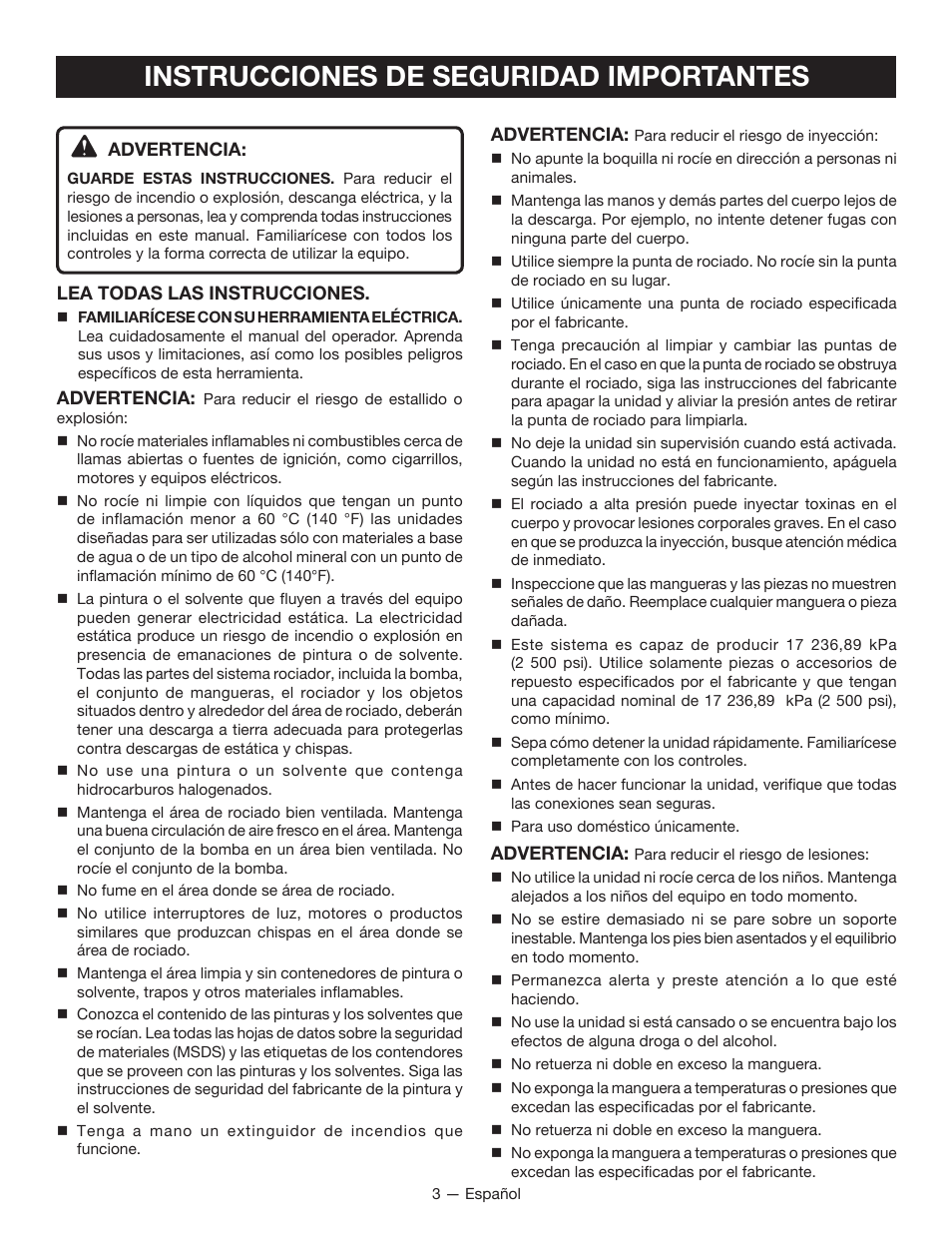 Instrucciones de seguridad importantes | Ryobi P635 User Manual | Page 29 / 44