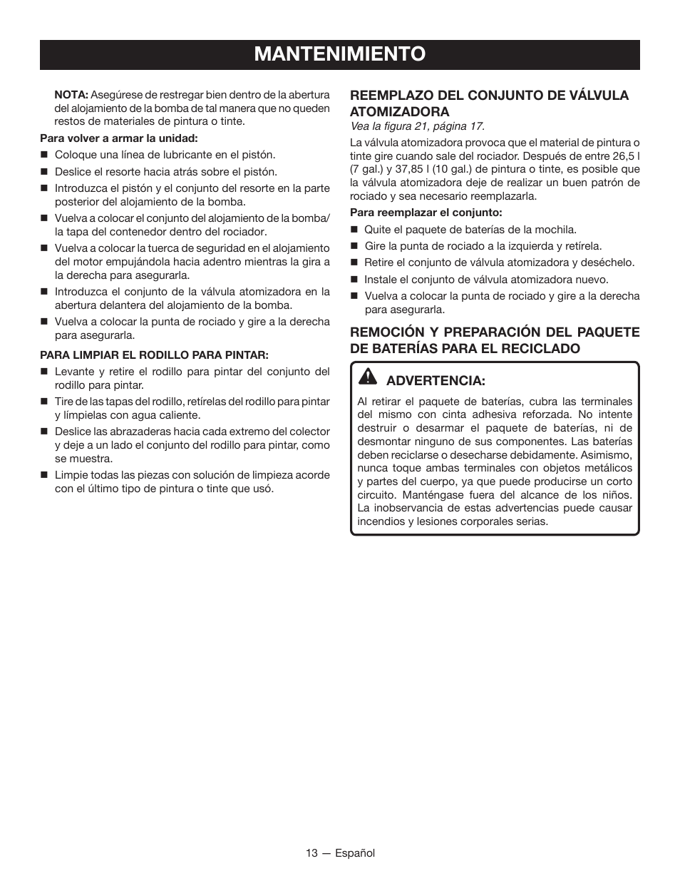 Mantenimiento | Ryobi P635 User Manual | Page 39 / 44