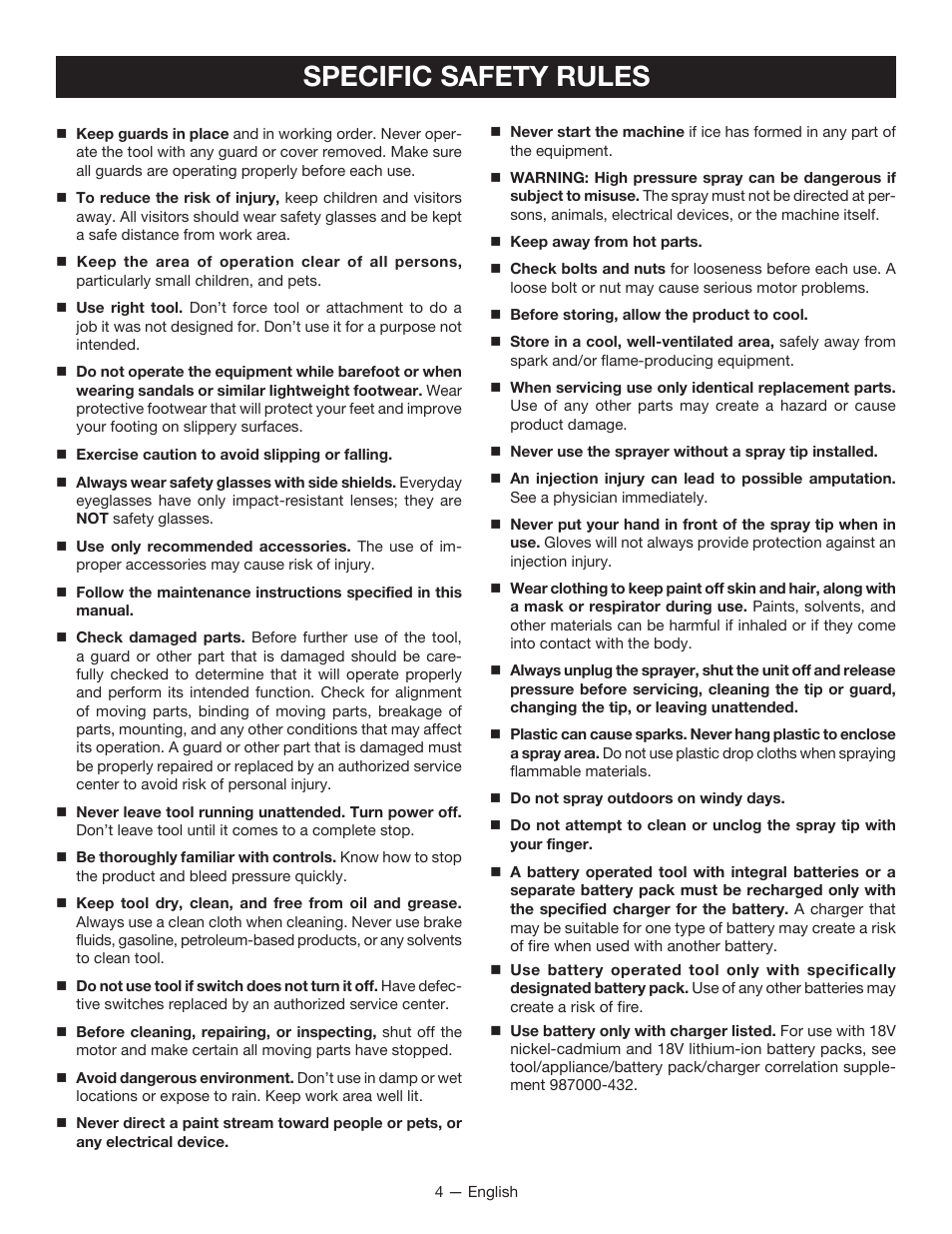 Specific safety rules | Ryobi P635 User Manual | Page 4 / 44