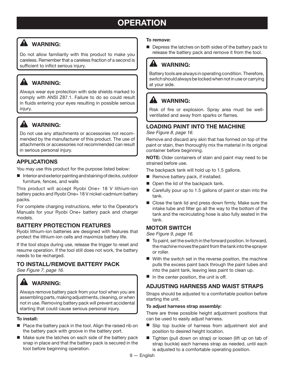 Operation | Ryobi P635 User Manual | Page 9 / 44