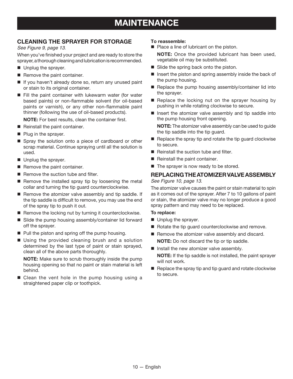 Maintenance | Ryobi SSP300 User Manual | Page 10 / 36